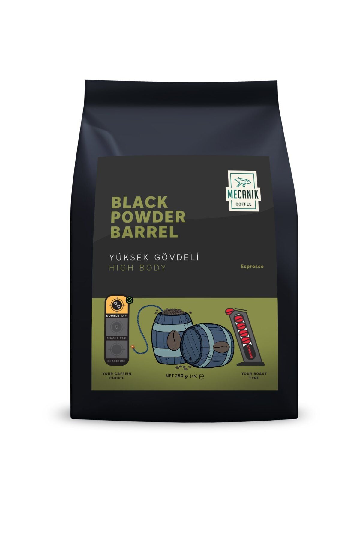 MECANIK COFFEE BLACK POWDER BARREL (ESPRESSO) 250g