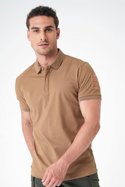 Canik Casual Ryker Polo Yaka Cırtlı Camel Tişört