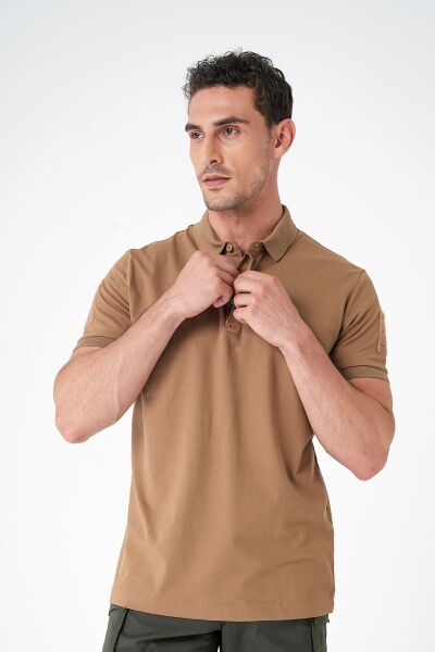 Canik Casual Ryker Polo Yaka Cırtlı Camel Tişört