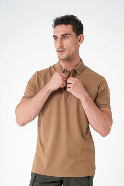 Canik Casual Ryker Polo Yaka Cırtlı Camel Tişört