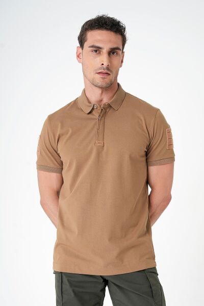 Canik Casual Ryker Polo Yaka Cırtlı Camel Tişört