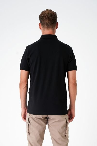 Casual Ryker Polo T-shirt Cırtlı Siyah